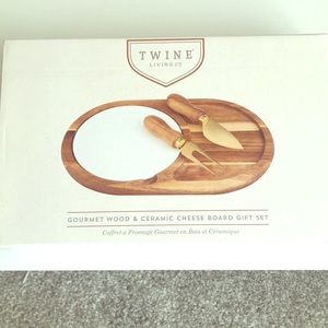 Gourmet Wood & Ceramic Cheese Board Gift Set